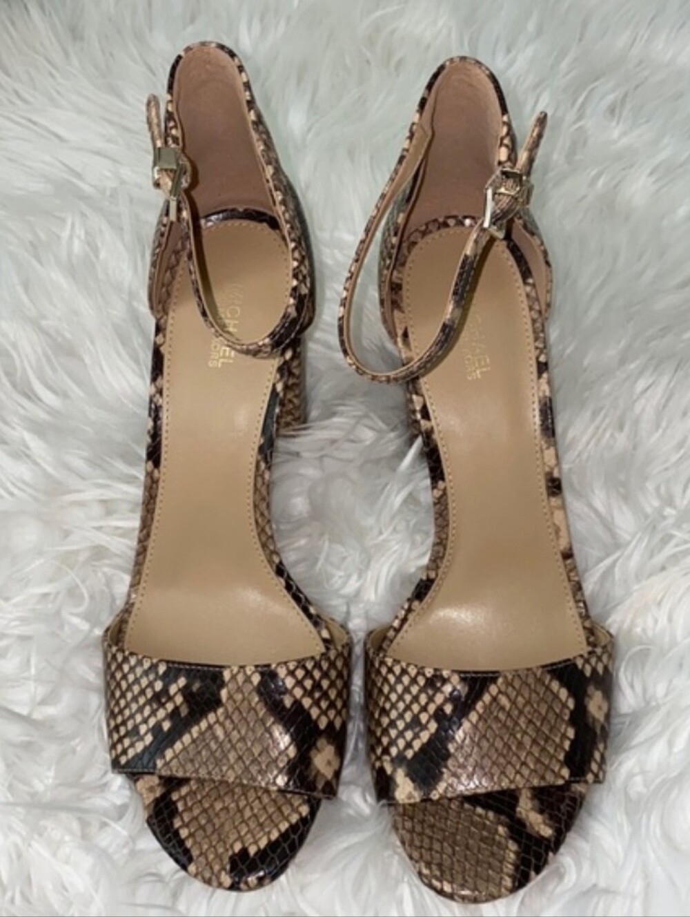 MICHAEL MICHAEL KORS Leela Snake-Print Block Heel Sandals - Size 9.5